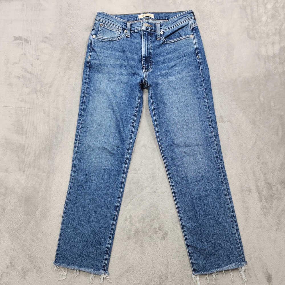 Madewell Jeans Womens 27 Blue High Rise The Girljean Slim Straight Raw Hem Denim